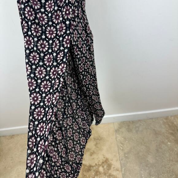 Free People Brielle Midi Dress Mesh Ruched Floral Side Slit Black Combo XS NWT - Picture 7 of 11